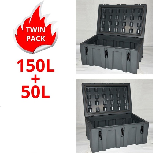 Poly Storage Case Twin Pack 150L + 50L Heavy Duty Poly Cargo Box Plastic ToolBox Trade Box