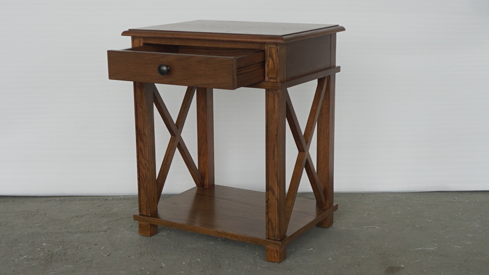 Hamptons Style Oak Bedside Table Dark Oak