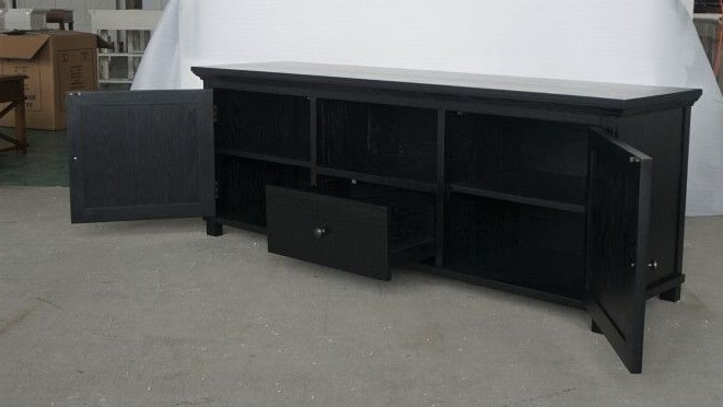 Hamptons Style Oak TV Entertainment Unit Rustic Black With Cross 2