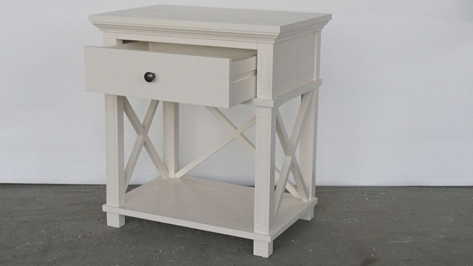 Hamptons Style Bedside Table Oak Off White