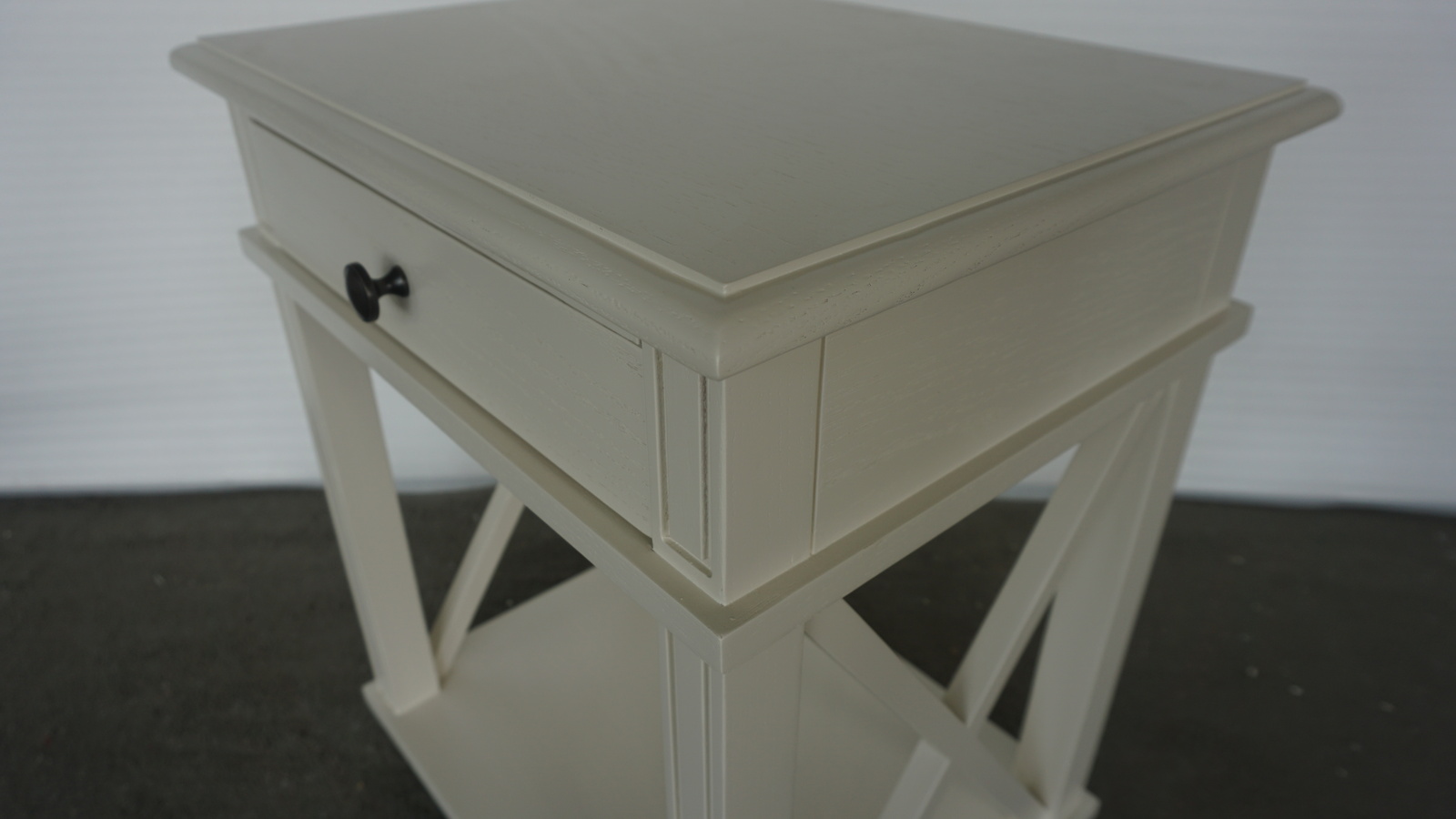 Hamptons Style Bedside Table Oak Off White
