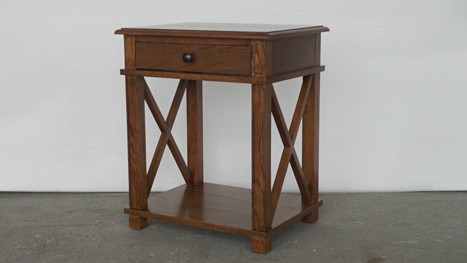 Hamptons Style Oak Bedside Table Dark Oak