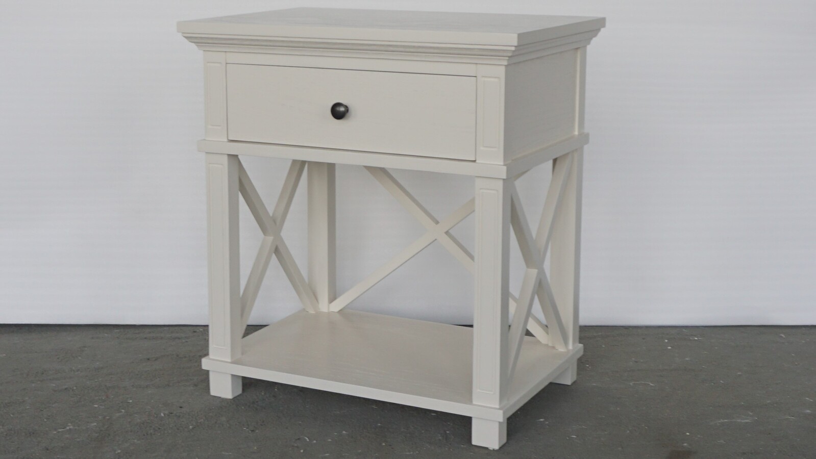 Hamptons Style Bedside Table Oak Off White