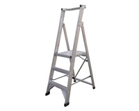 3 Step Aluminium Platform Ladder + Wheels 0.9M-1.8M Industrial Rated 150kg