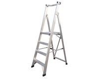 4 Step Aluminium Platform Ladder + Wheels 1.2M-2.1M Industrial Rated 150kg