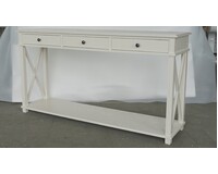 CLEARANCE Hamptons Style Oak Console Table Off Winter White With 3 Drawers