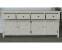 Hamptons Style Oak Sideboard - Buffet Off Winter White With 4 Drawers & 4 Doors