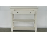 Hamptons Style Oak Compact Console Table Off Winter White With 1 Drawer & Shelf