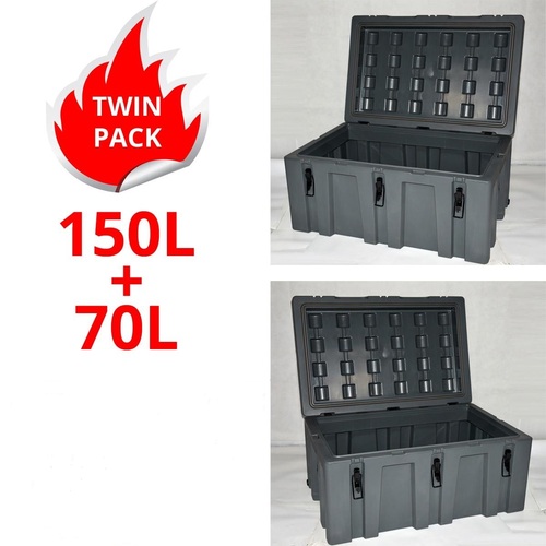 Poly Storage Case Twin Pack 150L + 70L Heavy Duty Poly Cargo Box Plastic ToolBox