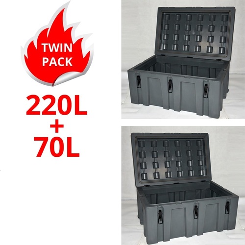 Poly Storage Case Twin Pack 220L + 70L Heavy Duty Poly Cargo Box Plastic ToolBox