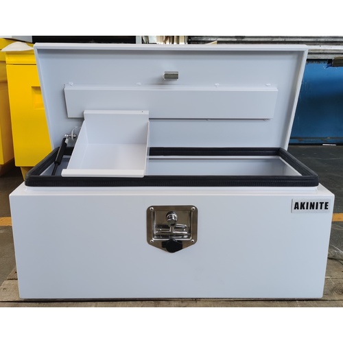 White Steel Toolbox 765MM With Steel Tray Heavy Duty Tool Box Ute Toolbox