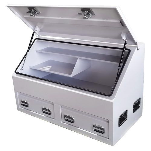 White Steel Tool Box 1210mm Truck Box Ute Box Industrial With 2 Drawers & Shelves