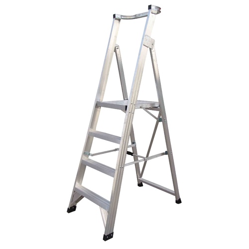 5 Step Aluminium Platform Ladder + Wheels 1.5M-2.4M Industrial Rated 150kg