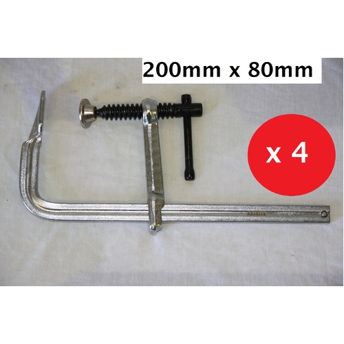 4 Welding Clamps 200mm x 80mm F Clamp Industrial Quality Forged Steel Heavy Duty
