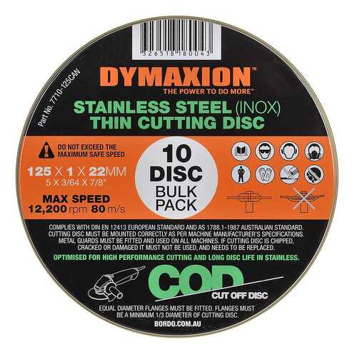 Dymaxion 125mm Stainless Steel INOX Thin Cutting Disc 10 Piece Trade Pack Cannister