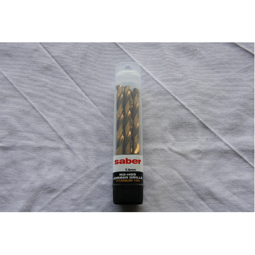 Saber 7.50mm TiN Coated M2-HSS Jobber Drill 5 Pack