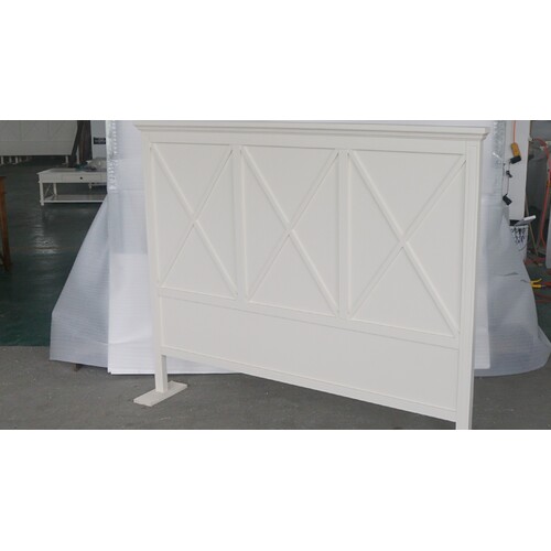 Hamptons Style Oak Bedhead Queen Size Painted Off Winter White With Cross Panel Design