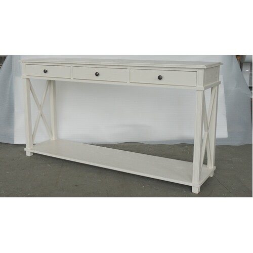 Hamptons Style Oak Console Table Off Winter White With 3 Drawers
