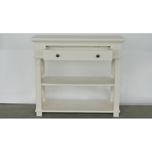 Hamptons Style Oak Compact Console Table Off Winter White With 1 Drawer & Shelf